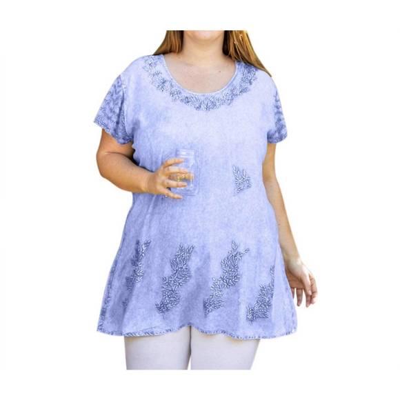 NEW ON THE PLUS SIDE brin short sleeve chambray tunic - plus in lilac - Picture 1 of 1